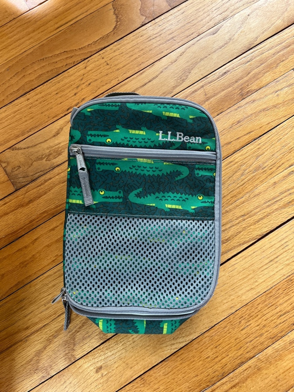 L.L. Bean Green Alligator-Print Toiletry Bag with Gray Trim